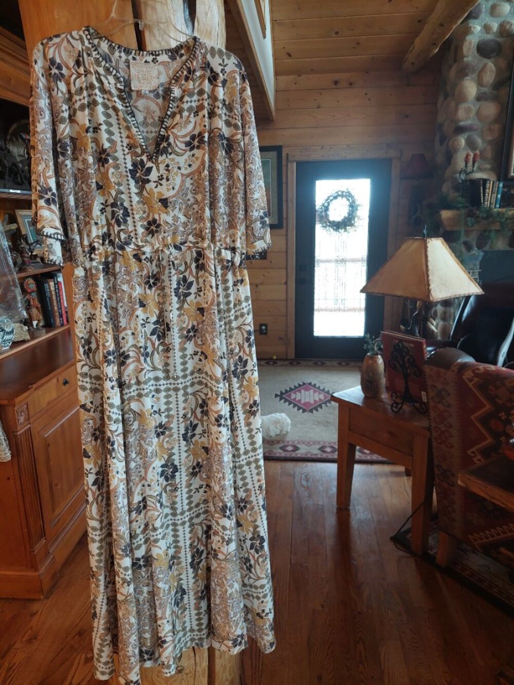 Johnny WAS Silk Maxi Dress tie waist Beautiful size xl